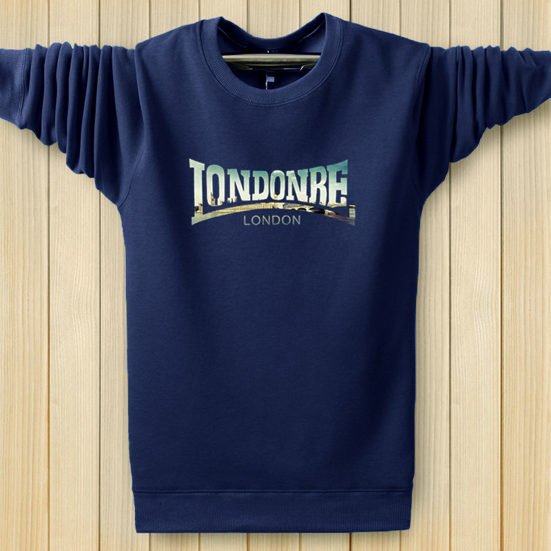 Mùa thu và mùa đông nam cộng với phân bón XL cotton cộng với áo len nhung ấm áp cổ tròn áo thun dài tay chạm đáy áo thun 6XL quần áo nam