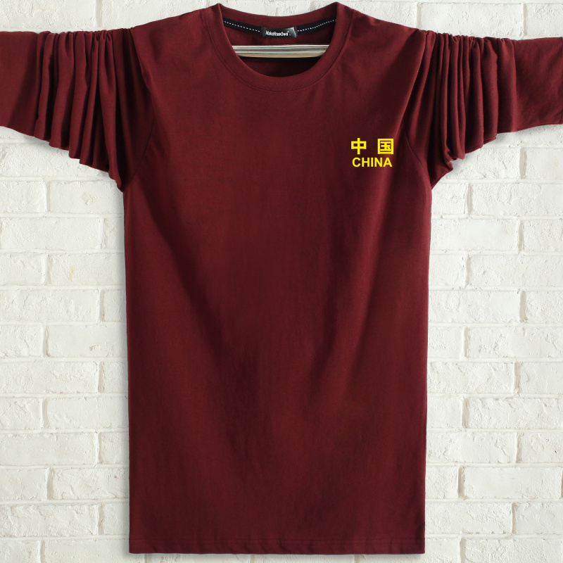 Áo thun cotton tay dài kiểu Trung Quốc cộng với phân bón XL thể thao rộng rãi áo sơ mi nam hàng đầu mùa thu áo thun adidas