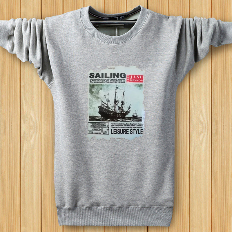 Mùa thu và mùa đông nam cộng với phân bón XL cotton cộng với áo len nhung ấm áp cổ tròn áo thun dài tay chạm đáy áo thun 6XL quần áo nam