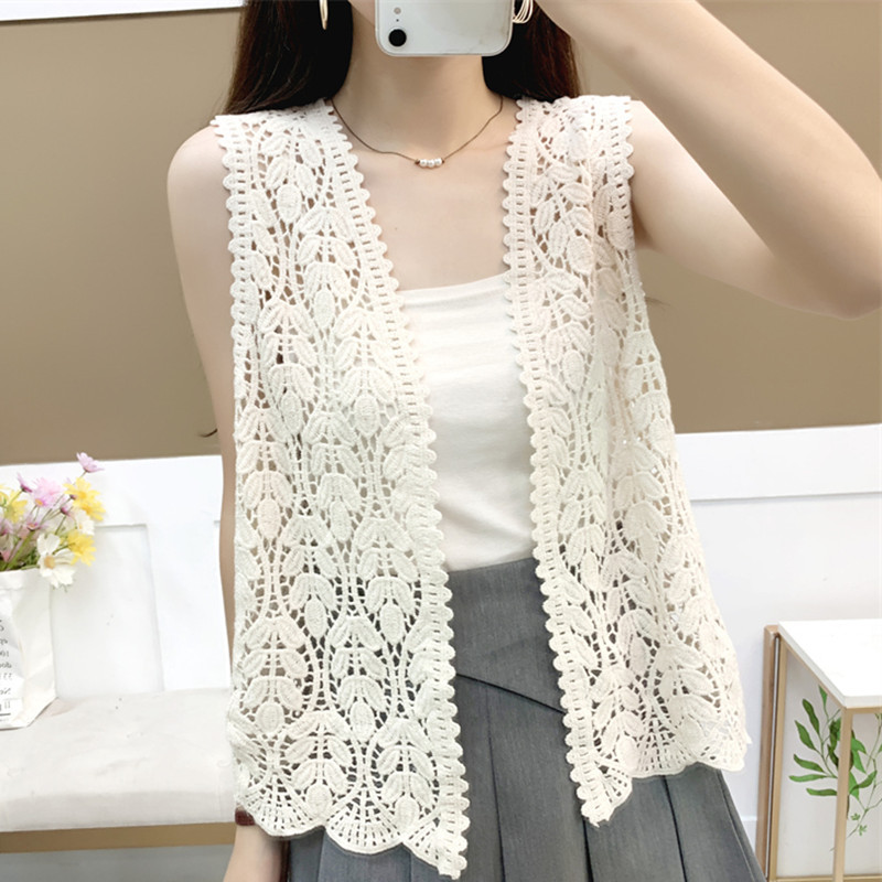 Hollow-Out Knitted Vest Cardigan for Women, New Loose Short Style with Crochet Pattern for Summer 2025, Can Be Worn as an Outerwear Shawl Top