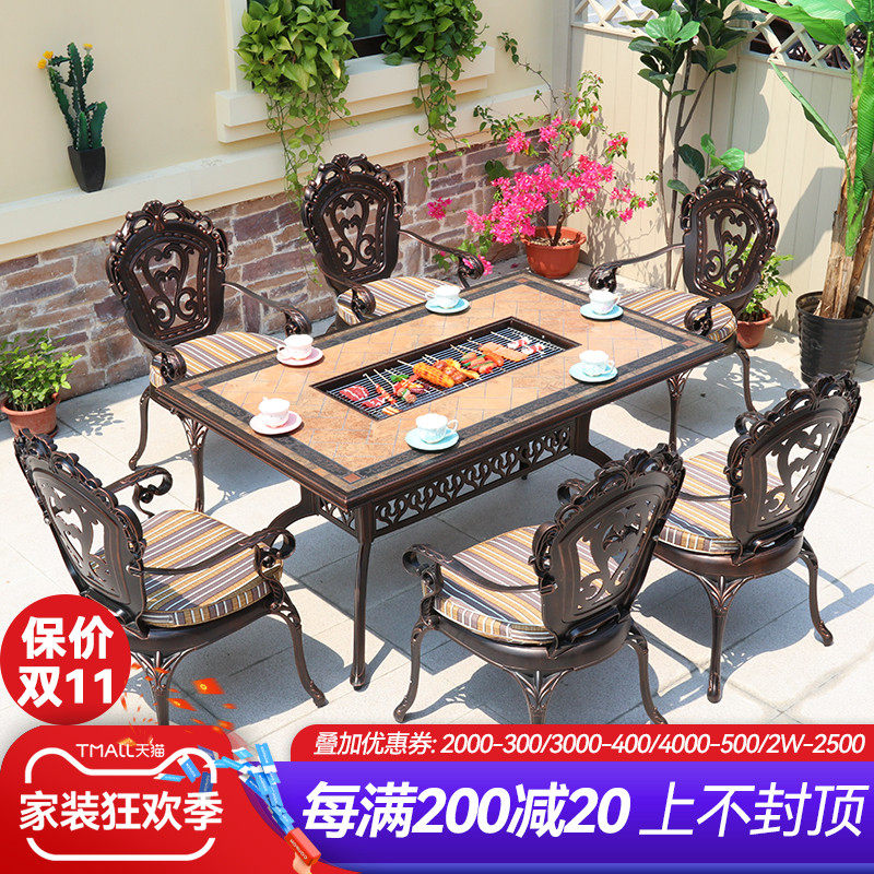 Cast aluminum outdoor barbecue table and chair villa outdoor courtyard garden outdoor table and chair combination household electric carbon barbecue