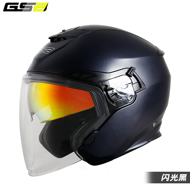 GSB half-helmet male motorcycle pedal electric vehicle four seasons universal ladies personality double lens helmet 3C certification