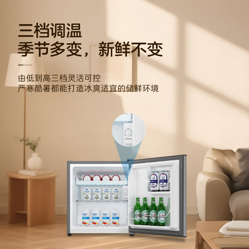 海尔43升星辉银一级节能黑金净化三档可调左右换门专用小冰箱