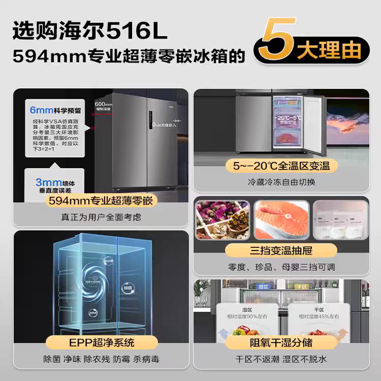海尔BCD-516WGHTDB9GYU1冰箱图片