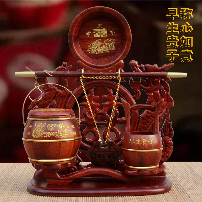 Mahogany descendant barrel ornament red acid branch wood carved flower descendant barrel wedding celebration gift dowry toilet solid wood descendant barrel