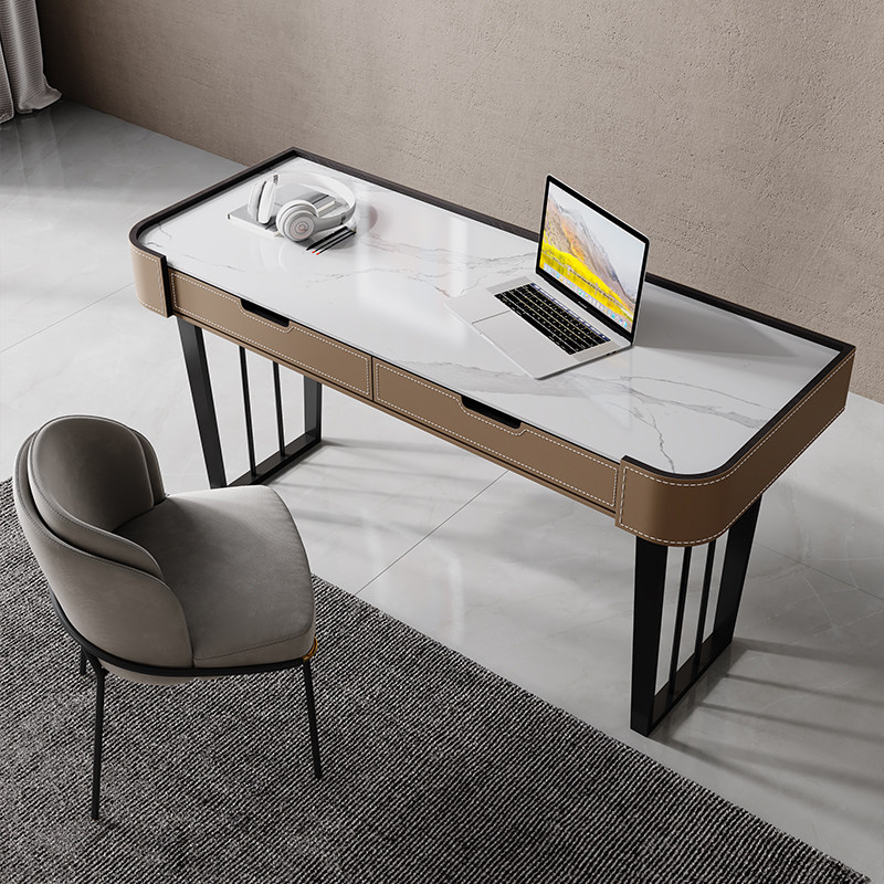 Light luxury rock board desk saddle leather study writing Italian minimalist modern minimalist home office computer desk spot