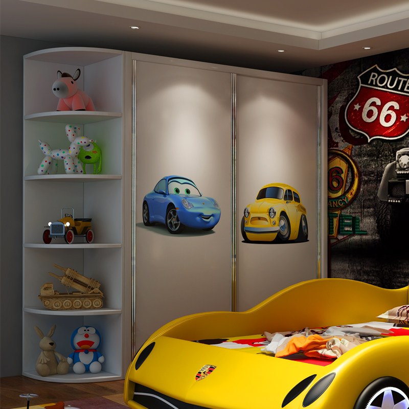 Children's Wardrobe Cartoon Car Paint Sliding Door Sliding Door Bedroom Bedroom Panel Creative Customizable Door Pattern