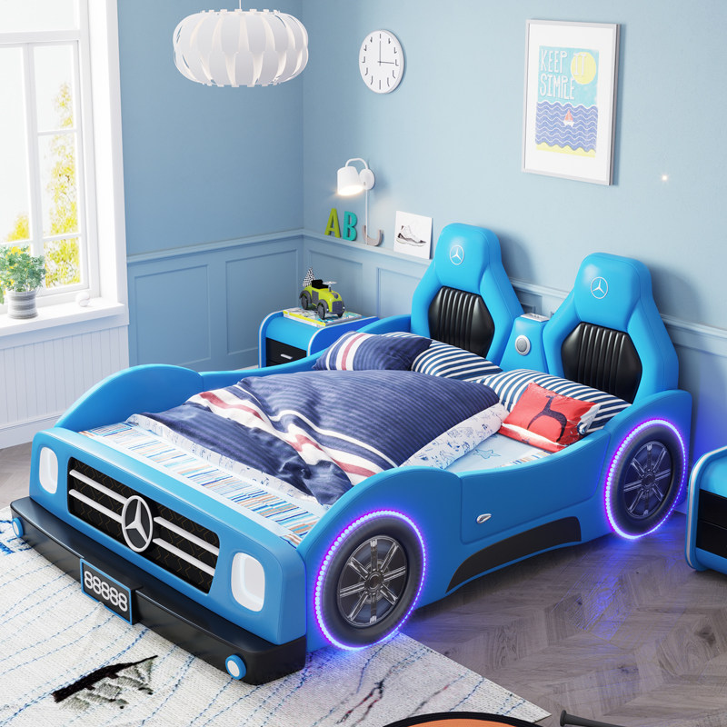 Children's bed boys and girls creative single bed 1 5 meters 1 2 solid wood girl cartoon car small apartment bed spot