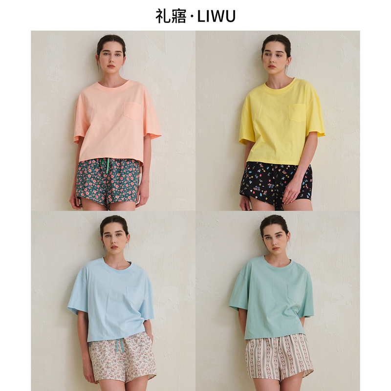 {618 Limited Time Offer} Liwu Women's Pure Cotton Printed Homewear Pajama Set Thin Short Sleeve Shorts Summer {618 Limited Time Offer} Liwu Women's Pure Cotton Printed Homewear Pajama Set Thin Short Sleeve Shorts Summer