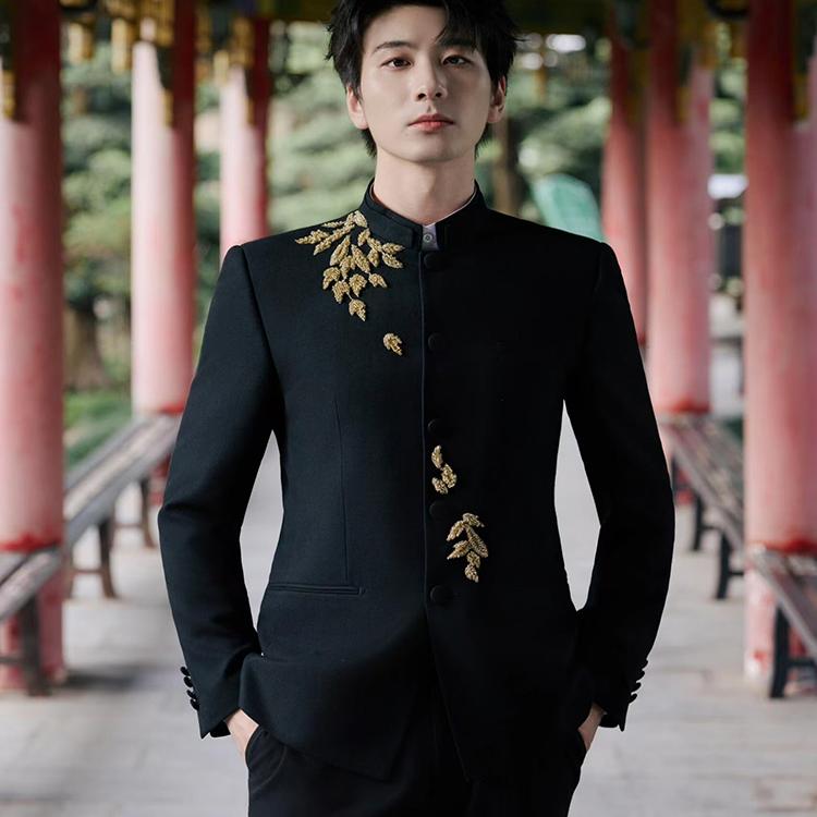 蔡成宇同型スタンドカラー重厚手ビーズ中山スーツメンズ改良新型中国風カジュアルジャケットコートトレンド