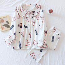 Dolls collar pure cotton cloth pyjamas womens spring autumn new long sleeves long pants cartoon students two sets of home suits suits