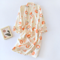 It is very soft Japanese sleeping robe sleeping dress for women Summer pure cotton cotton cloth and spring and autumn slim summer bathrobe pajamas