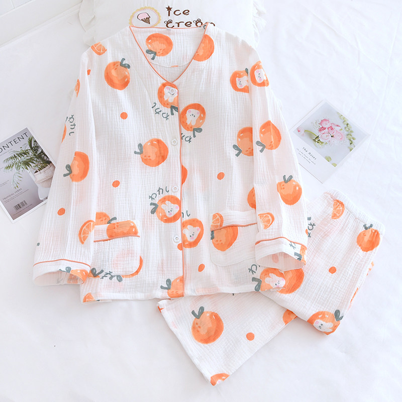 With Chest Cushion Pyjamas Woman Spring Autumn Pure Cotton Cotton Cloth Long Sleeve New Spring Cute Full Cotton Cardiovert Clothing Can Be Worn Outside
