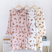 Sleeping Skirt Woman Spring Autumn Style Pure Cotton Double Layer Gauze Long Sleeves Sweet princess Wind Summer lace long Sleeping Clothes Home Clothing