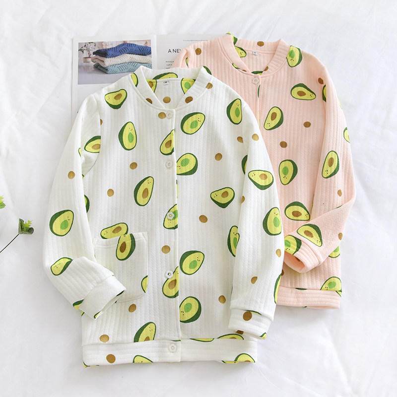 Single Piece Blouse Pyjamas Women's Winter Autumn Winter Long Sleeves Pure Cotton Thickened Air Cotton Clip Cotton Slim cotton Home Clothing Winter Cotton