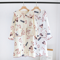 Sleeping Dress Woman Sleepwear Spring Autumn Double Layer Pure Cotton Gauze Cartoon Section Long Sleeve Summer Day Ensemble Cute Thin-style Home Skirt