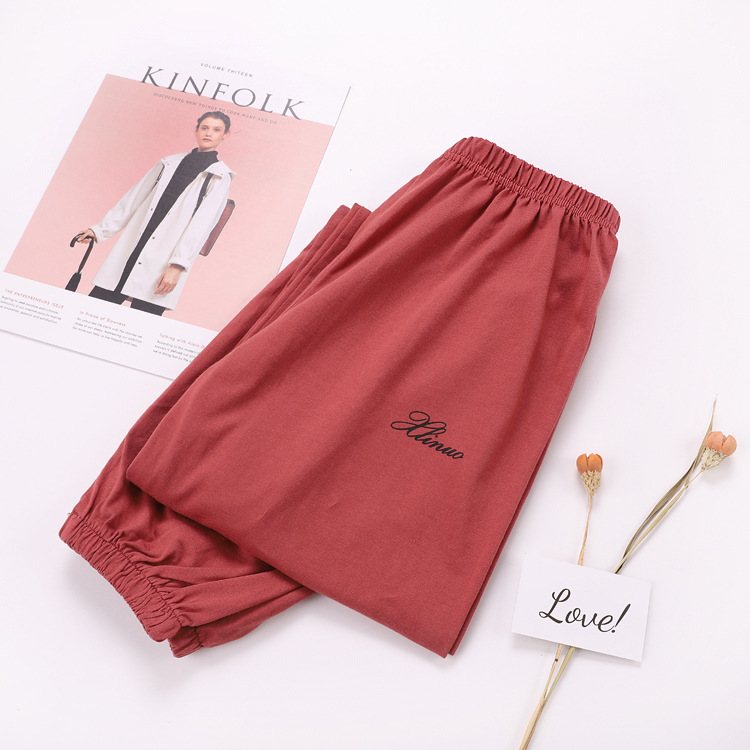 Quần ngủ nữ Nhật Bản cotton mỏng mùa hè và mùa thu giản dị thẳng kích thước lớn cotton buổi sáng tập thể dục quần eo cao nhà - Quần tây sịp nam