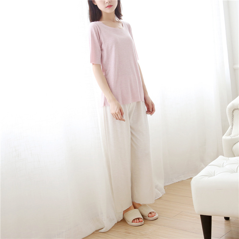 Đồ ngủ phụ nữ áo đơn cotton áo thun tay ngắn phần mỏng dịch vụ tại nhà cotton bên ngoài mặc dưới sợi đàn hồi không có dấu vết quan lot nu