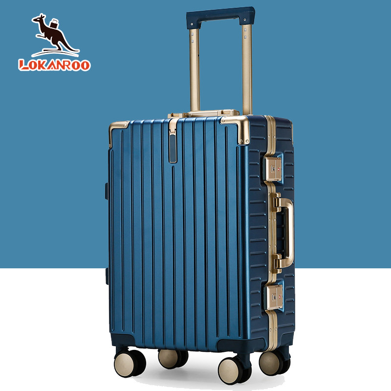 New kangaroo suitcase 24 inch lock aluminum frame trolley case 20 men and women suitcase password boarding leather case 26
