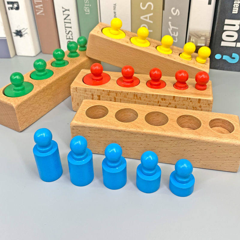 Monsoon Baby Early Teaching Puzzle Sensory Cognition Hand Eye Coordination Teaching Aids Wood Socket Cylinder Professional Version