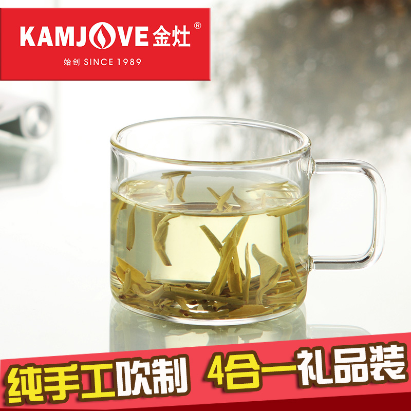 KAMJOVE Gold Foci Handmade blow of heat resistant glass cups Herbal Tea Cups Small Coffee Cups 4 Gift clothes