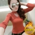 Quần áo mùa thu đông mới cộng với áo nhung cổ dày ấm áp Áo len mỏng tay dài chạm đáy áo len nữ in siêu lửa áo khoác len cardigan nữ Áo len cổ chữ V