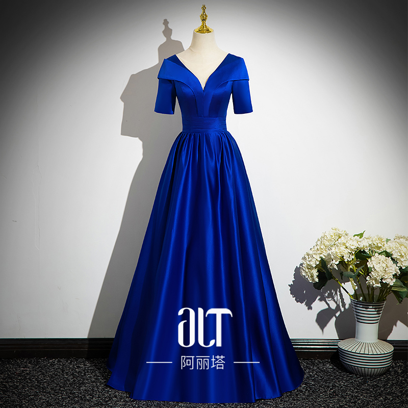 High-End Royal Blue Satin Performance Dress for Solo Singing, Elegant Vocal Exam Attire, Choir Evening Gown High-End Royal Blue Satin Performance Dress for Solo Singing, Elegant Vocal Exam Attire, Choir Evening Gown