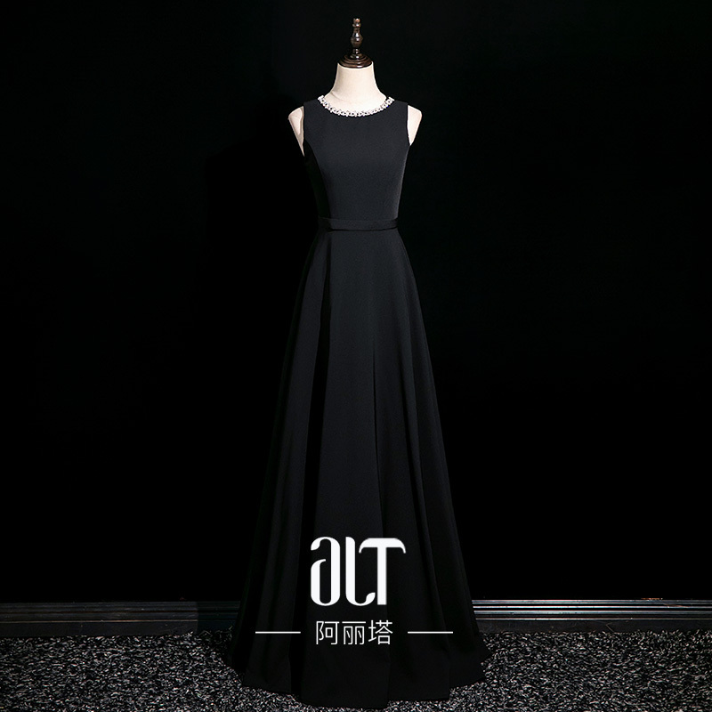 New Black Birthday Party Dress, Performance Dress, Annual Meeting High-End Textured Long Dress, Violin-Style Evening Dress