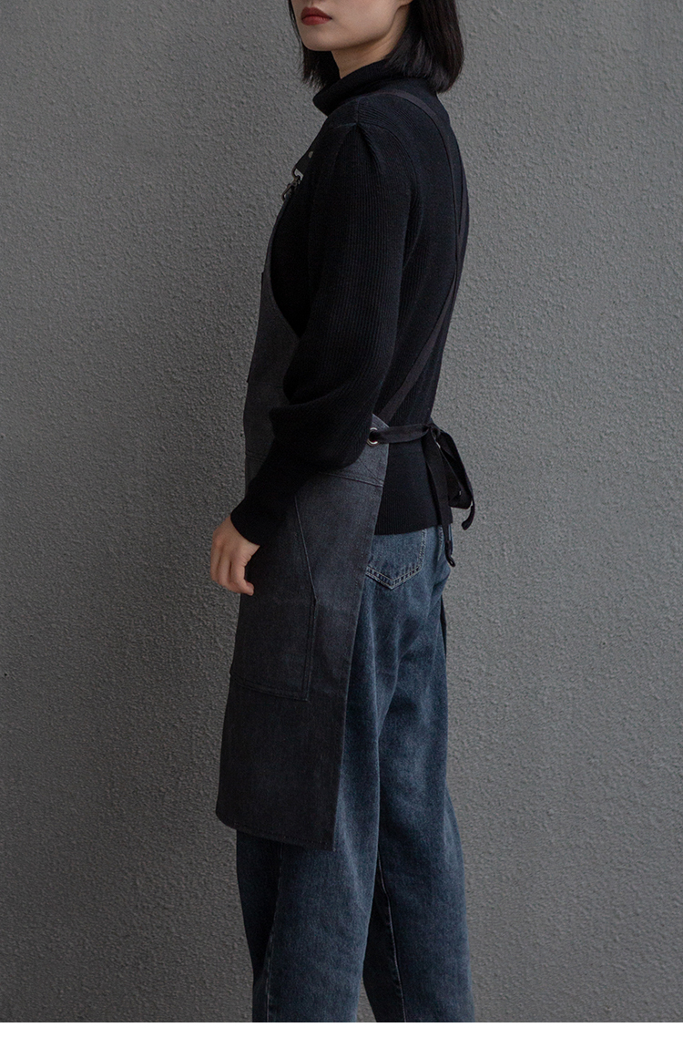 Towel hanging apron washed black professional work clothes - Aprons - Cotton & Hemp