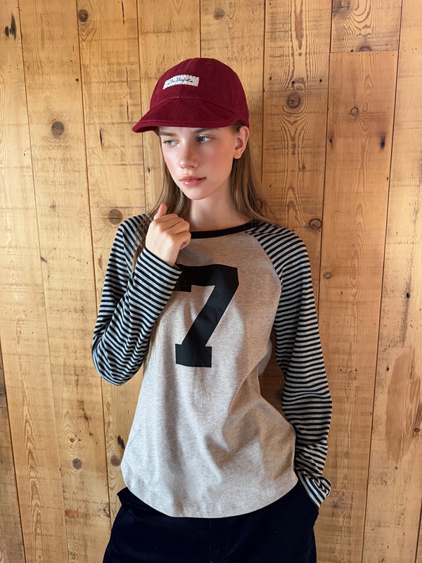 Headsortails'No7' Autumn and Winter Striped Patchwork Slim Fit Round Hem Digital Print Color-Block Raglan Sleeves