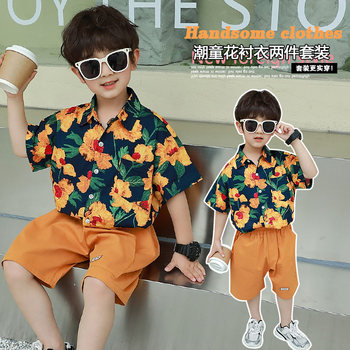 Children's Hong Kong Style Floral Shirt Holiday Travel Performance Outfit Boys' Catwalk 90S Retro Children's Clothing Performance Outfit Boys