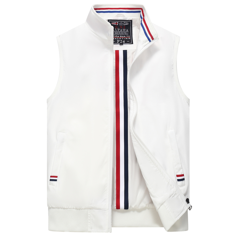 Spring and Autumn Thin Genuine Shark Collar Casual Vest Men's Solid Color Youth Zipper Sleeveless Polo Jacket