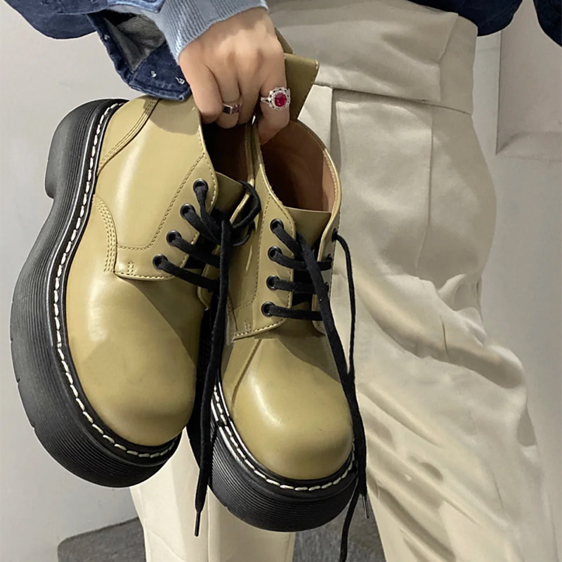 Serie Leather Gang Couple Small Leather Shoes Net Red Martin Boots Thick Sound Increases Men and Women with Big Boots