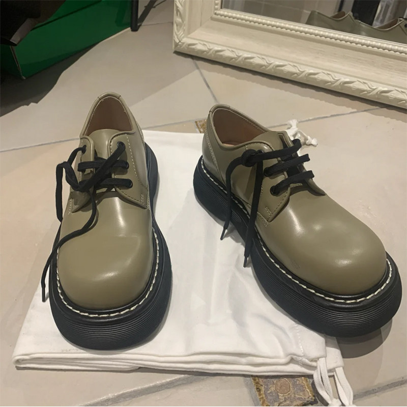 Genuine leather soft cute round toe small leather shoes 2021 spring new thick bottom increased lace up personality men and women all-match single shoes