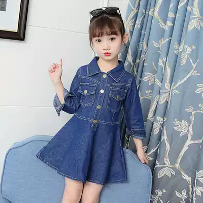 Girls denim dress spring and autumn 2020 Spring and Autumn new children Foreign style long sleeve denim skirt princess dress