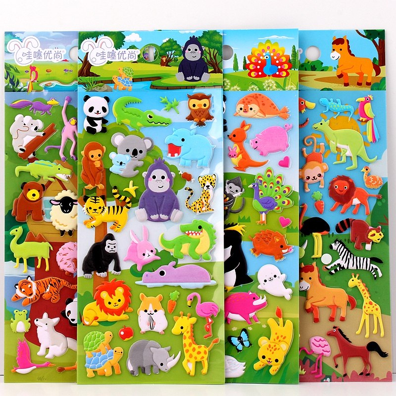 Child Cubism Cartoon Sticker Car Animal Insect paste Painting Kindergarten Gift Reward Stickers-Taobao