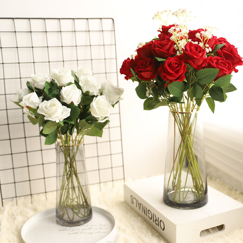 Simulation rose fake flower bouquet living room home table decoration flower arrangement dried flower silk flower plastic flower art decoration