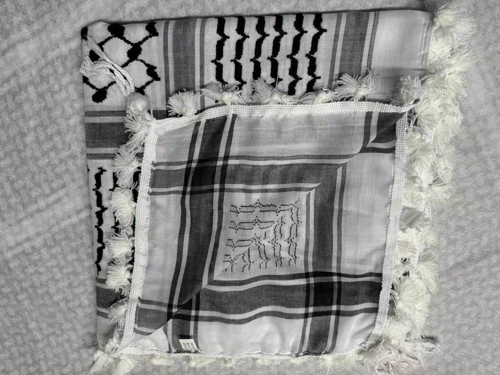 阿拉伯提花棉花球红黑彩双结头巾-阿拉法特满天星密结迪拜民族风详情8