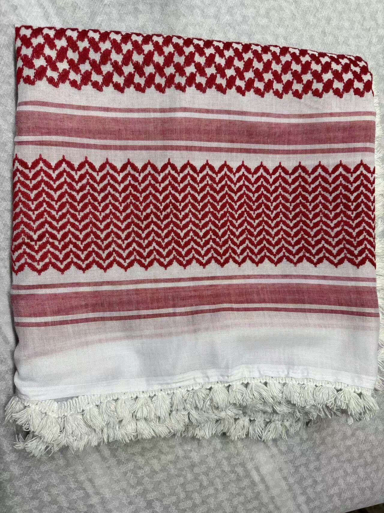 阿拉伯提花棉花球红黑彩双结头巾-阿拉法特满天星密结迪拜民族风详情11