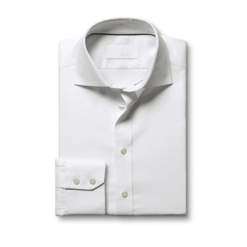 British Light Luxury Cut-Label Plus-Size Slim-Fit Long-Sleeve Shirt for Men, White Business Casual, No Ironing, Wrinkle-Free, Barlington Weave
