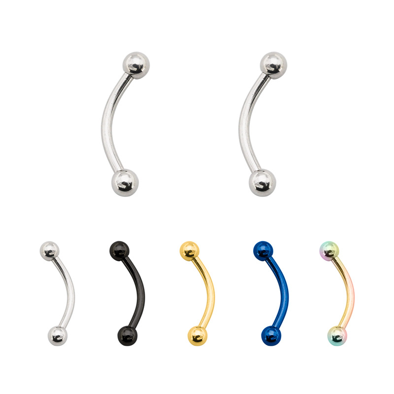Sterling silver eyebrow nail double ball puncture European and American personality simple curved titanium steel small ear bone nail hypoallergenic men's and women's nightclubs