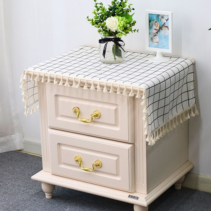 Nordic bedside table cover towel cotton and linen TV cabinet cloth cover dust cover tablecloth cloth rectangular shoe cabinet cloth plaid