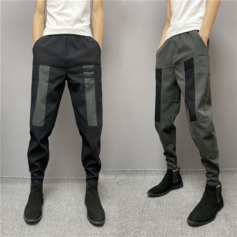 2021 Fall for men splicing bunches of casual pants with small feet elastic tightness waist youth spirit small guys pants