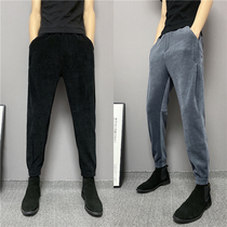 2021 Winter Thickened Male Light Core Suede Free of hot bouquet Casual Pants Mid Waist Tightness Small Feet Youth 100 Lap Tapered Pants
