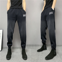 Winter new mens plus suede thickened casual jeans mid-waist wide leg 100 hitch in Korean version Body Pencil Pants