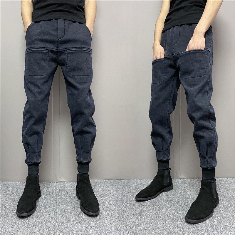 Spring Men Casual Denim Smoke Tubes Pants Multi pocket thickened long pants bunches pedicure spirit little guys Micro-Slingshot Pencil Pants