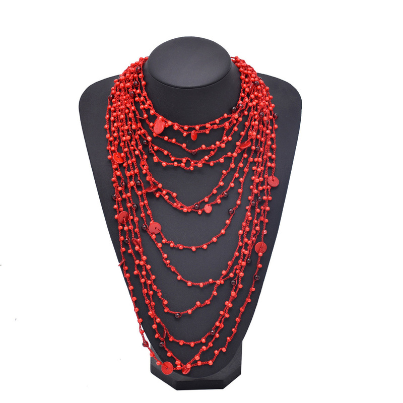 Bohemian Multi-Layered Beaded Necklace for Women, Exaggerated Clavicle Chain, 2024 New Holiday Style European and American Jewelry