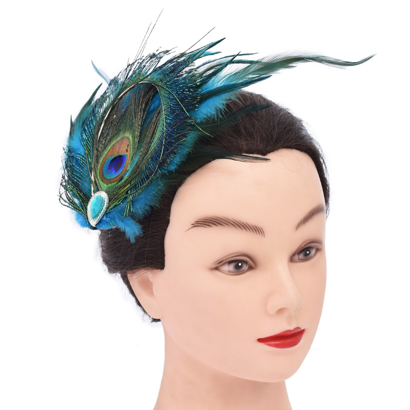 Indian Feather Jewelry Peacock Feather Headdress Hairpin Dance Performance Wedding Ethnic Style Party Side Clip