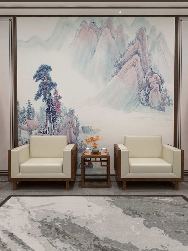 VIP reception meeting single sofa solid wood leather office people's government hall Chinese style coffee table combination
