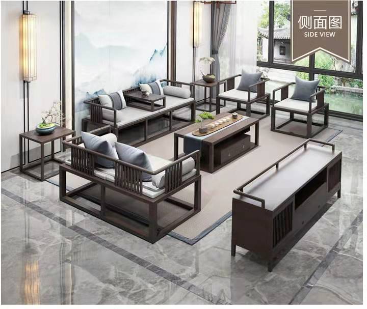 New Chinese style solid wood sofa combination living room inn club Chinese style Zen homestay hotel tea house log furniture